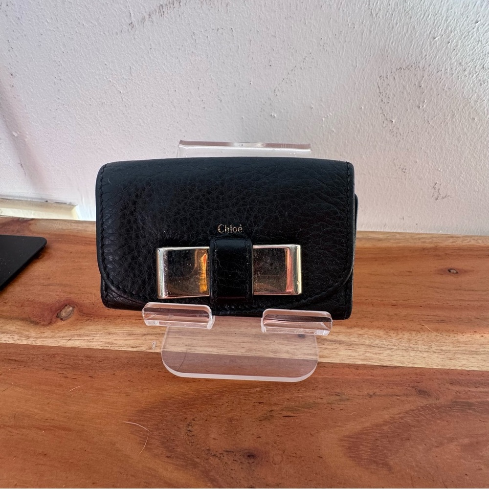 Chloe Black Leather Key & Card Holder with Silver Accents